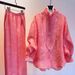 Chinese Style Women's Spring Set Rose Red High End Fashionable Youthful Elegant Two Piece Shirt And Pants Ensemble_ecoleips.com