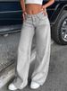 K Retro Low Waisted Non Elastic Straight Leg Jeans, Wide Leg Denim Women's Pants_ecoleips.com