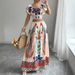 Women's Clothing New Printed Leisure Vacation Style Bohemian Short Sleeved Top Long Skirt Ladies Suit_ecoleips.com