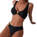 Women's Solid Color Halter High-Waisted Two Piece Bikini Swimsuit Set For Hot Springs Water Sports Sexy Vacation Style_ecoleips.com