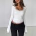 Sexy Long Sleeve Ribbed Lace Trim Blouse - U-Neck Bodycon Top With Bell Sleeves For Women Fashion Trends_ecoleips.com