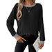 Wholesale Round-Neck, Loose-Fitting, Long-Sleeved Casual Women's Solid Color Fleece Insert Sleeve T-Shirt Tops_ecoleips.com