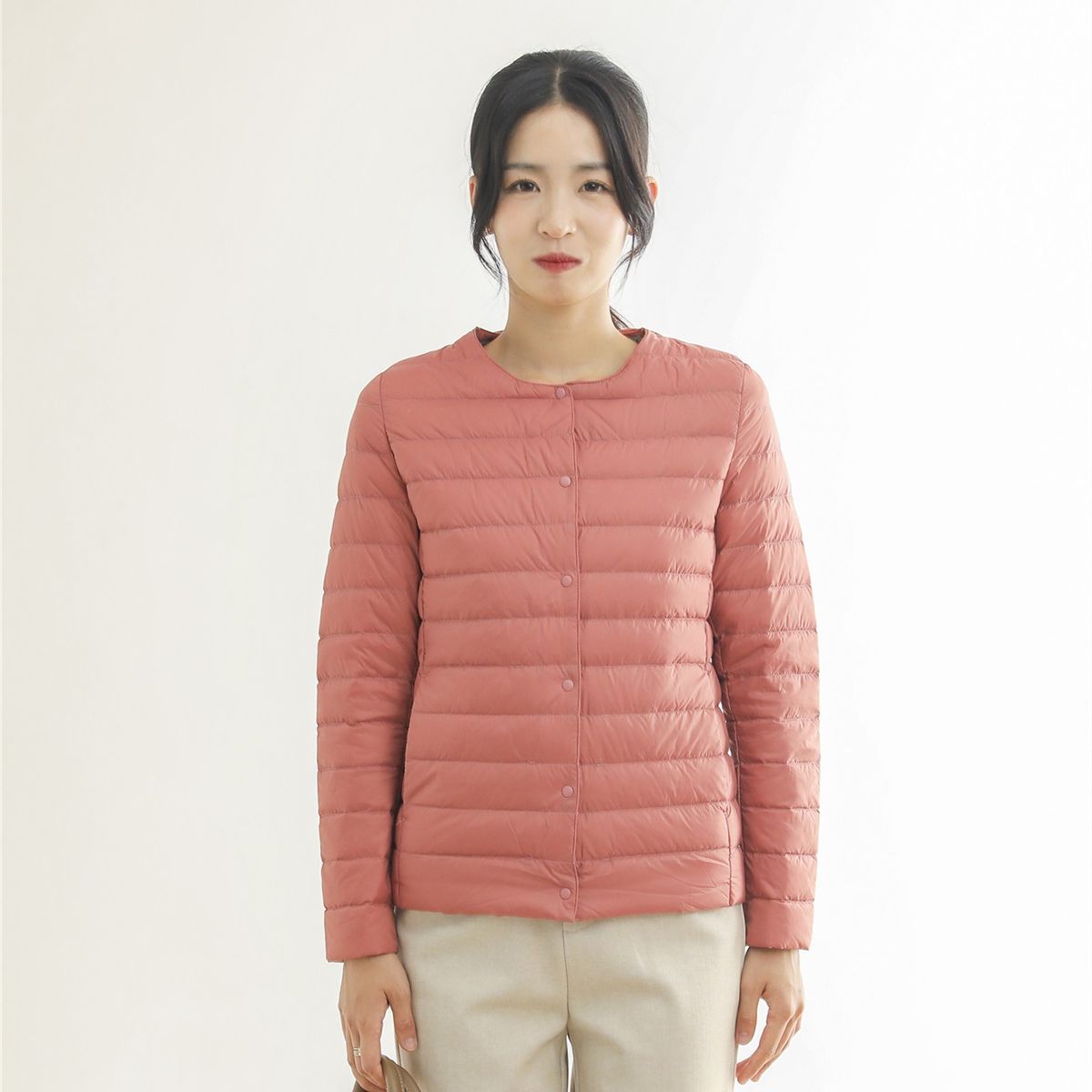 Women's Lightweight Down Jacket With V-Neck & Round Neck, 90% White Duck Down Filling, Slim Fit, Versatile Layering Piece For Autumn & Winter_ecoleips.com