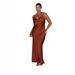 Women's Clothing Women's Draped Neck Glossy Satin Party Dress Long Skirt New Style_ecoleips.com