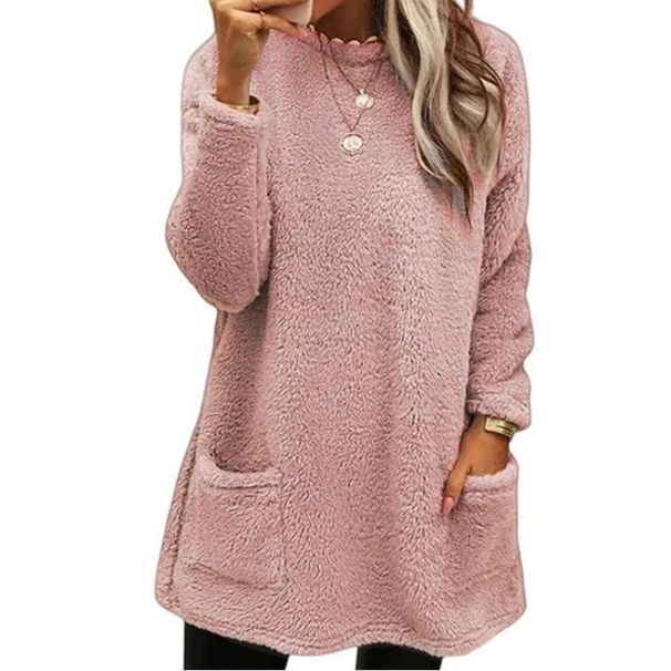 Women's Long Sleeved Plush Sweatshirt/T-Shirt With Pocket New Clothing_ecoleips.com