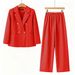 New Korean Style Women's Black Suit Set Elegant Commuter Wear High-Waisted Wide-Leg Pants Slimming Double-Breasted_ecoleips.com