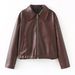 Women's Clothing Vintage Leather Jacket – Distressed Biker Style With Asymmetrical Zipper (Black, Oversized Fit)_ecoleips.com