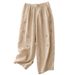 Retro Casual Women's Cotton Linen Cropped Pants Elastic Waist Chinese Button Carrot Harem Style Available In 3 Colors For Spring Summer_ecoleips.com
