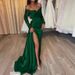 One Shoulder Long Sleeve Sequin Beaded V Neck Flowy Hem Split Maxi Dress Formal Evening Party Gown For Women_ecoleips.com