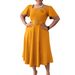 Women's Clothing Solid Color High Waist Elegant Square Neck A-Line Dress With Detachable Corsage & Belt | Flowy Summer Midi Dress For Women_ecoleips.com