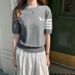 Summer 100% Cotton Women's T-shirt Casual Striped Knit Pullover Short Sleeved Loose Round Neck Tees Embroidered Luxury Brand Top_ecoleips.com