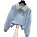 Women's Clothing Preppy Style Women's Embroidered Bow Sweatshirt And Jeans Set Collar High Waisted Slimming Outfit For Formal & Casual_ecoleips.com