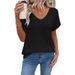 Summer 2026 Lace V-Neck T-Shirt Top With Lace-Up Cut-Out Short Sleeve T-Shirt Top For Women_ecoleips.com