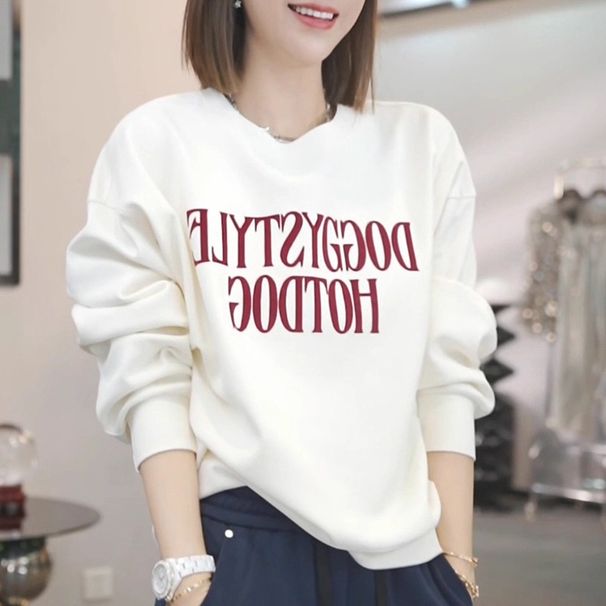 Women's Versatile Two Piece Set Crew Neck Sweatshirt Loose Fit Casual Slimming Pants Stylish Spring/Summer Polyester Clothing_ecoleips.com