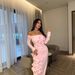 Elegant Sexy One-Shoulder Long-Sleeved Ball Dress Hip Wrapped Three-Dimensional Flower Design_ecoleips.com
