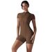 New European And American Summer Zipper Short Sleeve Shorts Yoga For Women Dance Fitness Tight Sports Jumpsuit_ecoleips.com