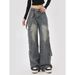 Foreign Trade Plus-size American High Street Workwear Jeans For Women, New Multi-pocket Straight Wide-leg Loose_ecoleips.com