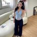 New European American Style Sweet Retro Plaid Halter Top And Loose-fitting Casual Drawstring Long Pants Set For Women_ecoleips.com