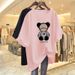 Women's Clothing summer new short sleeved T shirt women's long bear pure cotton round neck print half sleeved goods large version T shirt_ecoleips.com