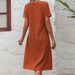 2024 Cross-Border Summer New Arrival Bestseller Cotton Linen Solid Color Loose Round Neck Short Sleeve Dress_ecoleips.com