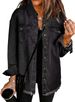 Distressed Washed Denim Shirt Jacket For Women - Oversized Streetwear Coat With Raw Hem For Fall & Winter_ecoleips.com