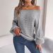 Solid Color Hollow One-word Collar Off-the-shoulder Lantern Sleeve Sweater Women's Clothing_ecoleips.com