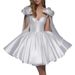 Petite Women's Solid Color Halter Evening Dress With Bow Design Short Dress For Birthday Parties And Prom_ecoleips.com