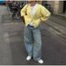 "Women's Casual Long Sleeve Cardigan Sweater - Soft Knit Open Front Coat, Lightweight Loose Fit Round Neck, Solid Color Spring (Yellow/White _ecoleips.com