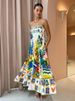2026 New Casual Long Women, Strap Print Linen Dress In 9 Colors With Large Hem For Cross-Border E-commerce_ecoleips.com
