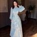 Women's Clothing Elegant Spring Long Dress For Women Gold Foil Print Style Graceful Noble Romantic Temperament_ecoleips.com