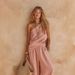 Summer Vacation Style Women's Off-Shoulder Casual Suit Solid Color High-Waisted Cotton Linen Wide-Leg Pants Set_ecoleips.com