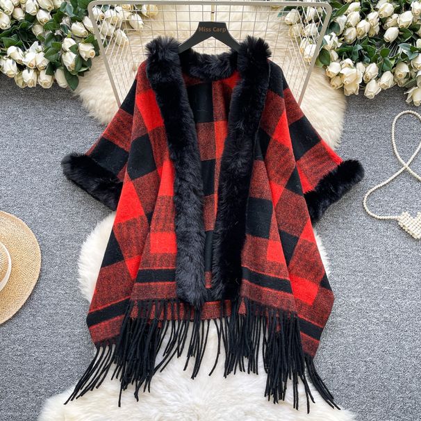 Women's Relaxed Retro Style Cardigan Fur Patchwork Knitwear Outerwear Casual High-End Shawl Cape Loose Stylish Winter_ecoleips.com