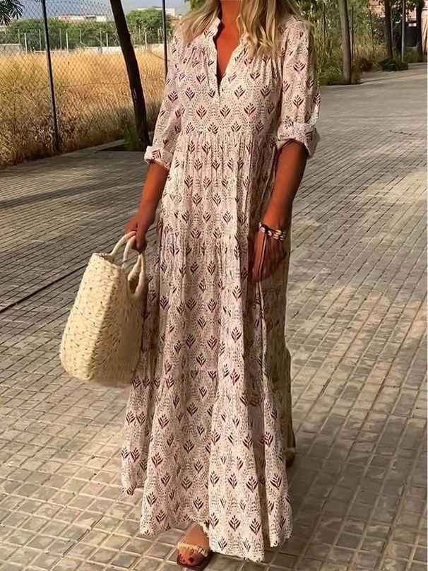 Women's Clothing Beautiful Beauty Retro Stand Collar Large Size Fashion Loose Dress Long_ecoleips.com