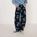 Casual Loose-Fit Mid-Rise Women's Jeans – Funky Patchwork Denim With Playful Prints (Blue Hearts, Stars, Floral, Cat, Doodle, Black Floral)_ecoleips.com