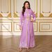 Modest Abaya Dress Elegant Printed Long Sleeve Kaftan Dress With Belt – Flowy Cover-Up Abaya For Women_ecoleips.com