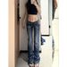 plus Size Rhinestone Embroidered Jeans for Women Low Rise Floor Length Y2K Millennium Style Casual Cotton Polyester Spring 2025_ecoleips.com