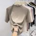 Women's Half High Neck Mid Sleeve T-Shirt Three Quarter Sleeve Mid Neck German Velvet Top Early Autumn New Style_ecoleips.com