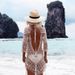 Women's Clothing Beach Vacation Sun Protection Clothing Sexy Hollow Lace Hook Flower Backless Dress Bikini Blouse_ecoleips.com