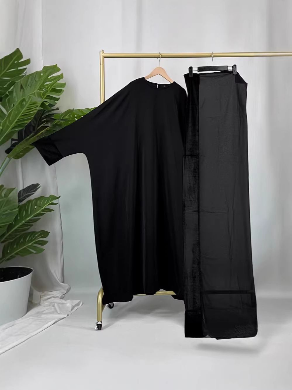 Fashionable Patchwork Gold Velvet Batwing Sleeve Long Robe, Elegant Loose Fitting Muslim Plus Size Women's Dress_ecoleips.com