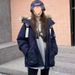 girl Qiqiuyu Navy Blue Workwear Down Cotton Jacket Parka Women Short Small Size Winter Fur Collar Thickened Coat_ecoleips.com