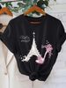 European And American Cross-border Foreign Trade Wholesale Fashion Eiffel Tower Print Round-neck Plus-size Short-sleeve_ecoleips.com