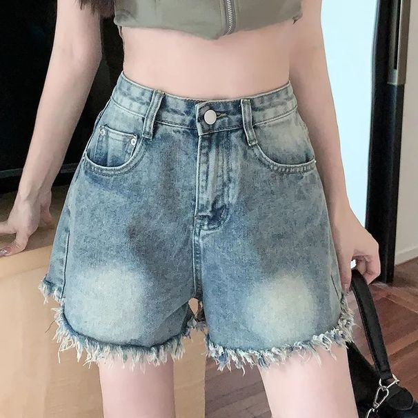 Petite Women's Denim Shorts 2025 Summer New High Waist Loose Slimming Frayed Hot Pants Versatile_ecoleips.com