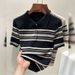 New Polo Half Open Button Collar Short Sleeved Striped Ice Silk Knit Sweater French Style Shoulder Tops For Women_ecoleips.com