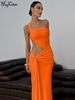 Hugcitar Women'S Fashion Sexy One Shoulder Strap Ruched Hollow Out Solid Maxi Dress Summer Casual Clothes Festival Party Club_ecoleips.com