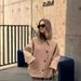 Women's Clothing Fashion Lapel Oblique Breasted Warm Autumn Fashion Loose Fit V-Neck Button Front Blazer Coat In Wool Blend (Beige/Black, S/M/L/XL)_ecoleips.com