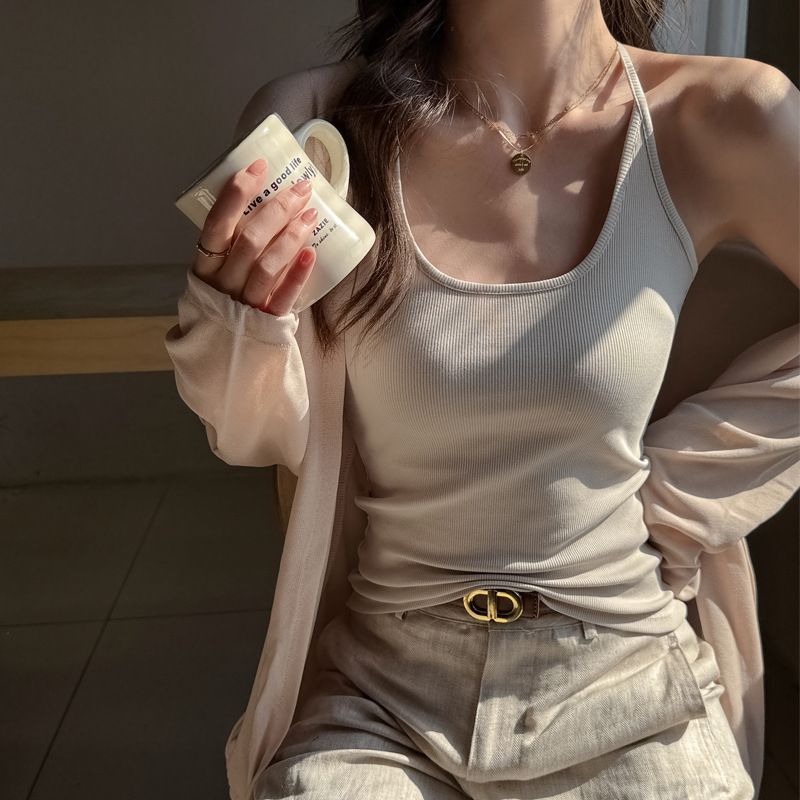 Women's Ribbed Cotton Camisole Spring Summer Basic Versatile Slim Fit Inner Or Outer Layer Top_ecoleips.com
