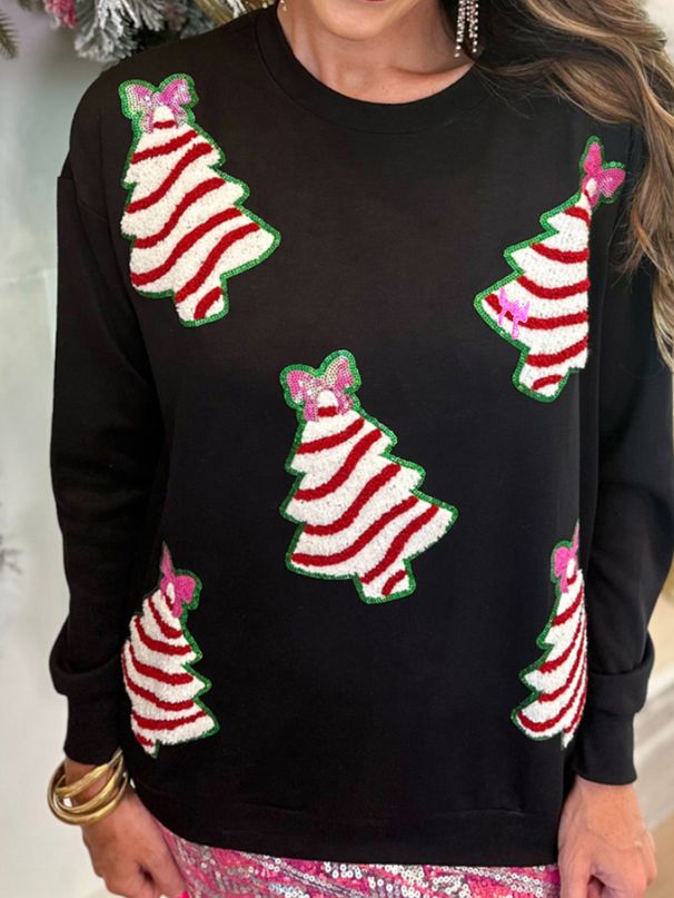 3D Christmas Tree Sweatshirt – Glitter Embroidery Long Sleeve (XS/S/M/L, Black)_ecoleips.com