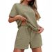 Women's 2-Piece Casual Outfit Set - Striped Short Sleeve T-Shirt & Drawstring Shorts - Soft Cotton-Polyester Blend - Streetwear Fashion_ecoleips.com