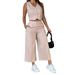 Women's V Neck Sleeveless Vest Wide Leg Suit Single Breasted Spring Summer Clothing Set_ecoleips.com