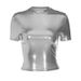 Women's Fashion Metallic round Neck Short Sleeve T-Shirt Tight Fit European American Style Spring New 2023 Top_ecoleips.com